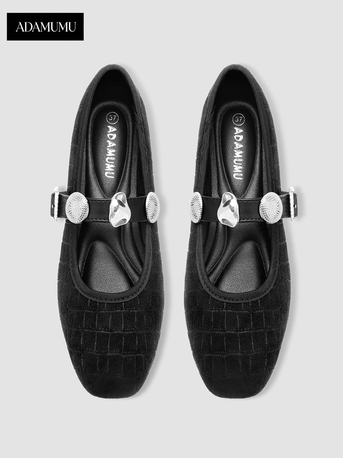 Metal buckle woven texture leather shoes