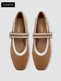 Flower-patterned suede square-toe shoes