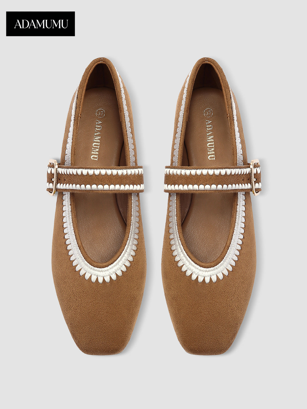 Flower-patterned suede square-toe shoes